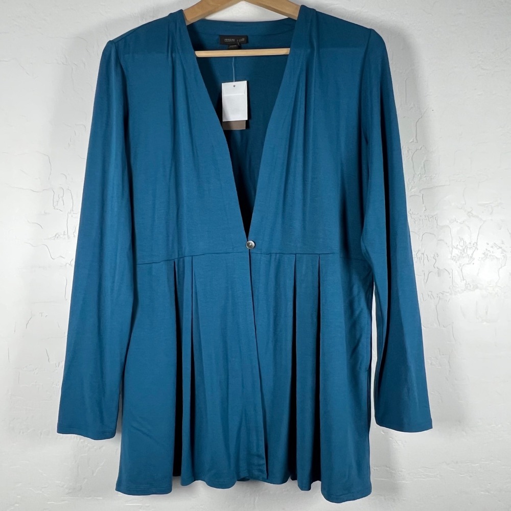 J. Jill Wearever Cyan Blue Pleated Empire Waist Cardigan KJT103631 Small NWT